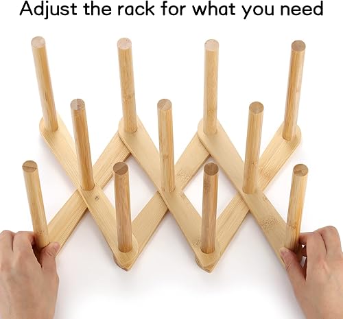 Miniatura 4 de Lawei Paquete de 2 estantes de secado de botellas de bambú, estante retráctil para secar platos, estante de secado de bolsas de plástico y