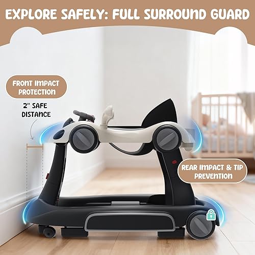 Miniatura 5 de Caminante plegable 6 en 1 para bebés, caminante de actividad para bebés, balancín, centro de actividades, caminante de empuje, alfombrilla de cama