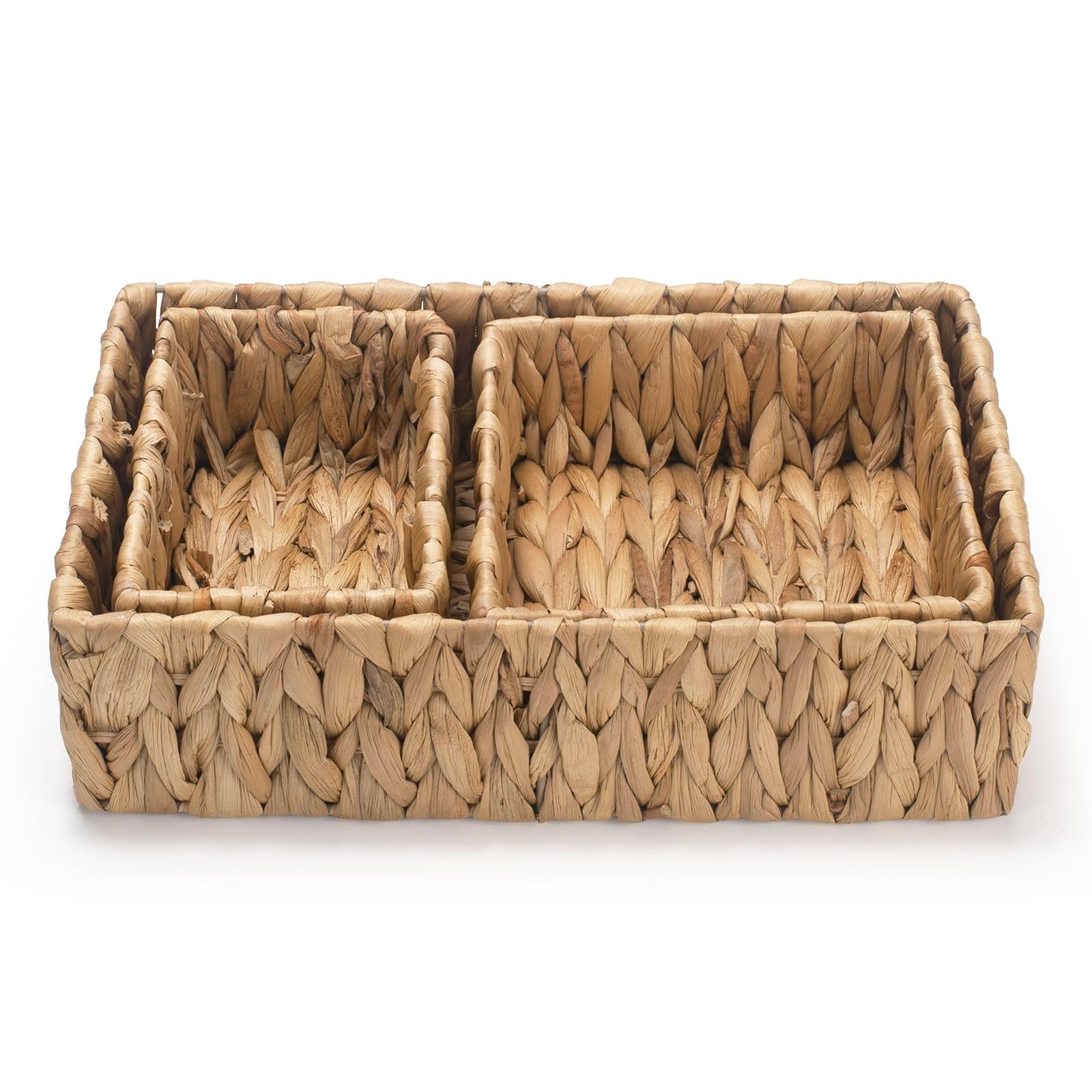 3 Piezas Cesta de Almacenamiento de Mimbre Rectangular, Caja de Almacenamiento Jacinto de Agua, Cesta Decorativa Tejida para Cocina, Sala de Estar, Baño