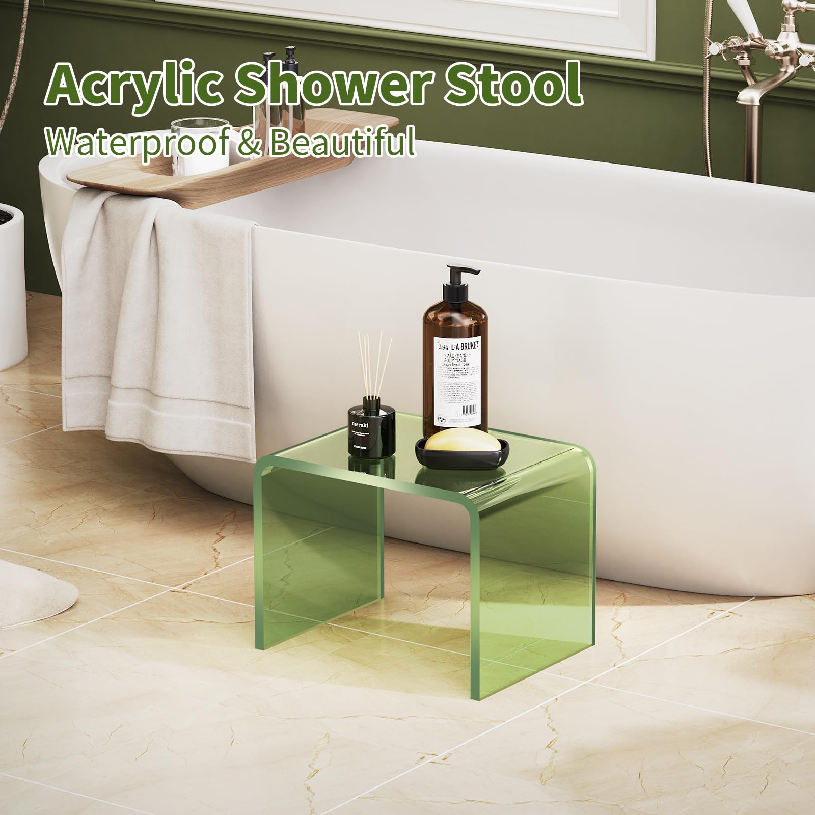 Sgabello in Acrilico Piccolo, Sgabello da Piedi in Acrilico Trasparente per Bagno, Camera da Letto e Cucina con Antiscivolo, Supporta fino a 113 kg (Trasparente, 32 cm x 22,9 cm × 24,9 cm