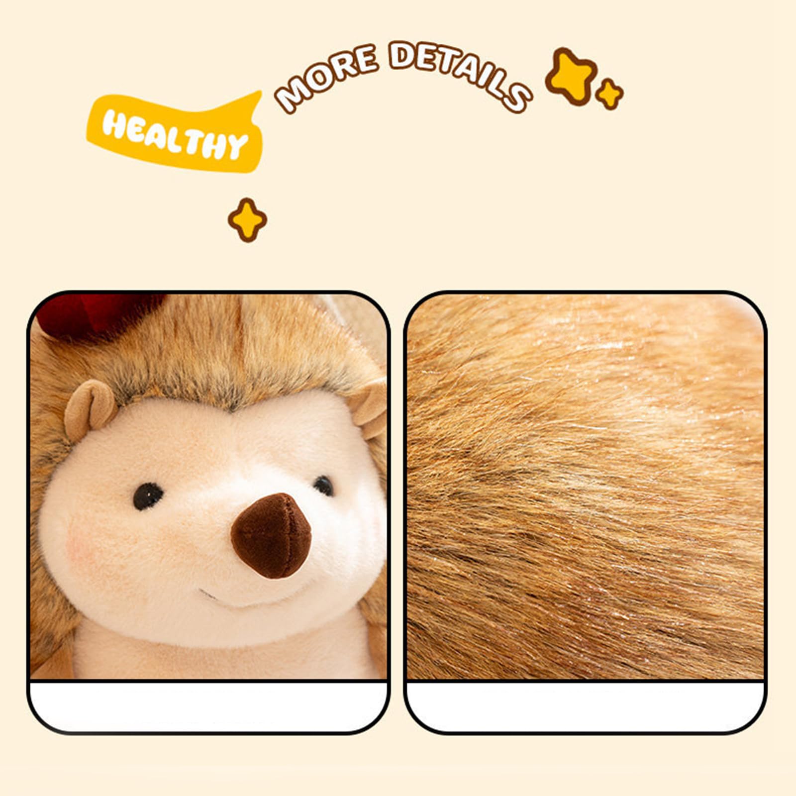 Niedliches Igel Plüschtier, weiche und realistische Igel Stofftier Puppe, süßer Kawaii Sofa Kissen Dekoration, schlafendes Kuscheltier für Schlafzimmer- & Desktop-Dekoration (Braun,43cm)