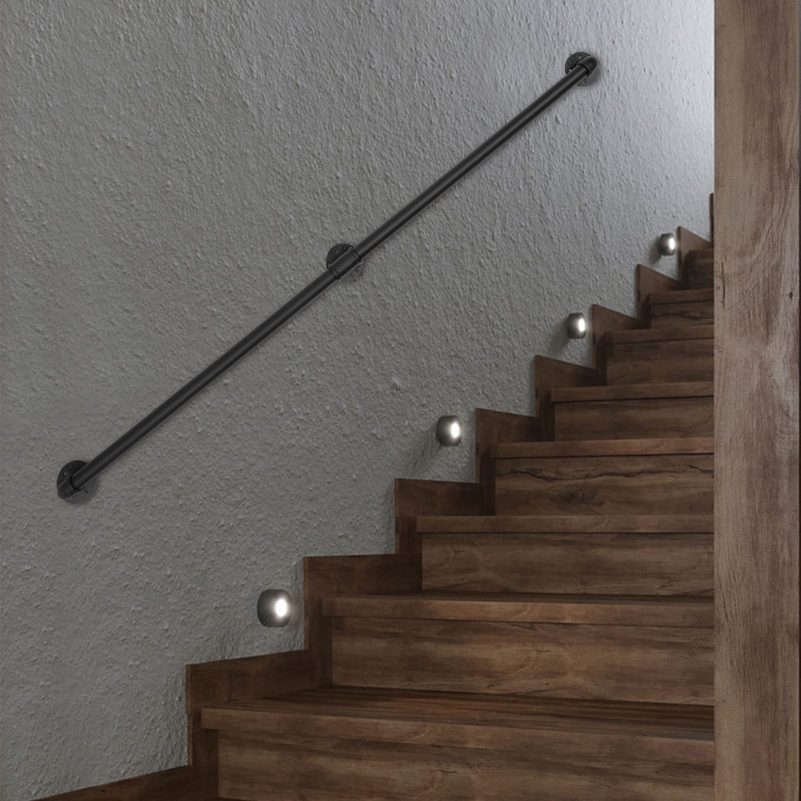 LWJSOCP Staircase Handrail 1.53m Stair Handrail Thickened Industrial Handrail Brackets, Handrails for Indoor Stairs,Outdoor Stair Railing,Wall Mounted Indoor Railing Kit,Φ3.2cm (5 Ft, 2 Section)