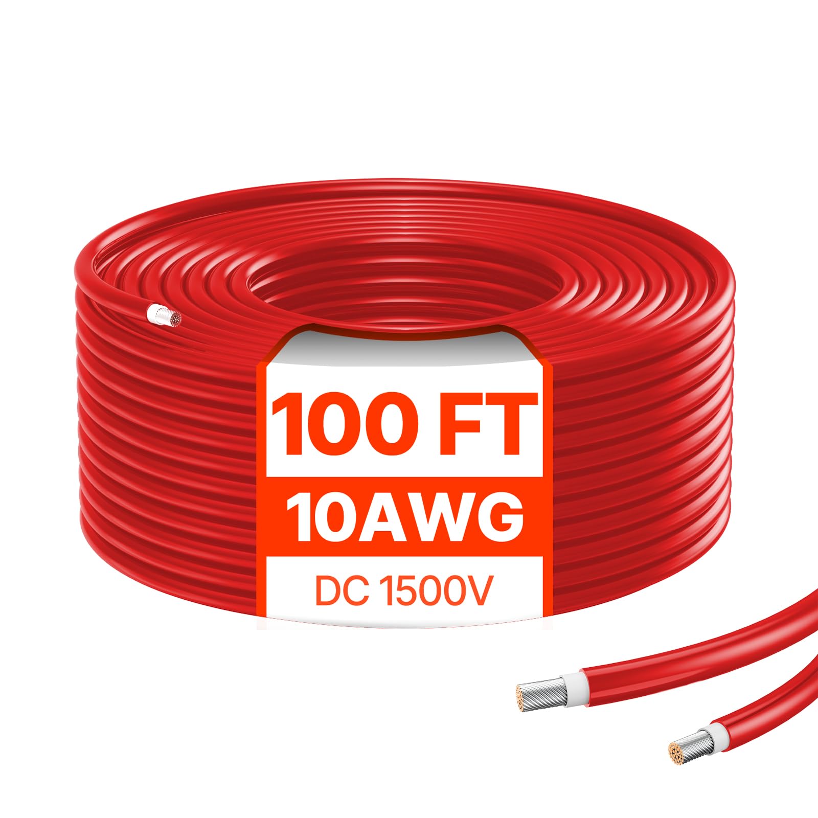 VEVOR Câble d'Extension de Panneau Solaire, 30,48 m, Calibre du Fil 10 AWG, CC 1500 V, Étanche IP67, pour Panneaux Solaires Domestiques, de Bateaux, Camping-cars, Toits, Systèmes Hors Réseau, Rouge