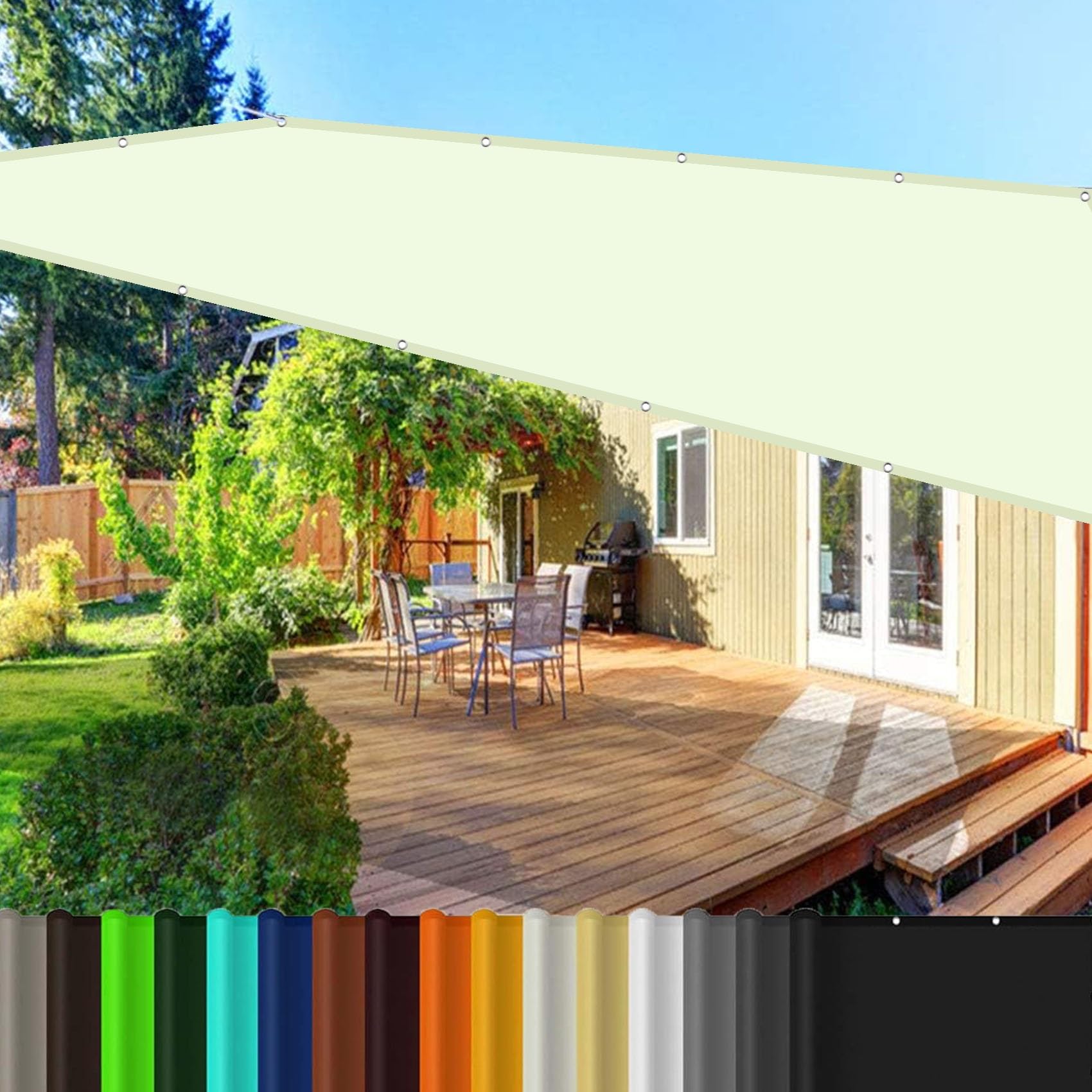 Toldo vela de sombra sol y lluvia solución impermeable marfil con ojales 4.5 x 6.5 m