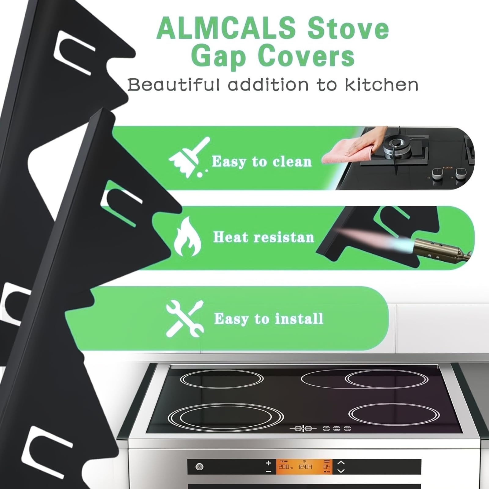 2 Pezzi Stove Gap Cover in Acciaio Inox, Retrattili 35-70cm, Resistenti al Calore, Coprifessura Riutilizzabili per Piano Cottura, Guarnizione per Cucina, Stufa, Contatore e Lavasciuga (Argento)