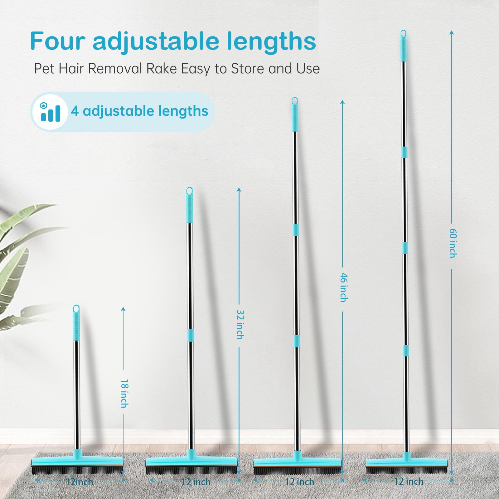 Carpet Rake - 60" Long Handle Pet Hair Removal with Metal Fabric Edge Design,Carpet Broom,Carpet Rake for Carpets, Rugs,Mats,Couch,Stairs(3 pcs) - image 4