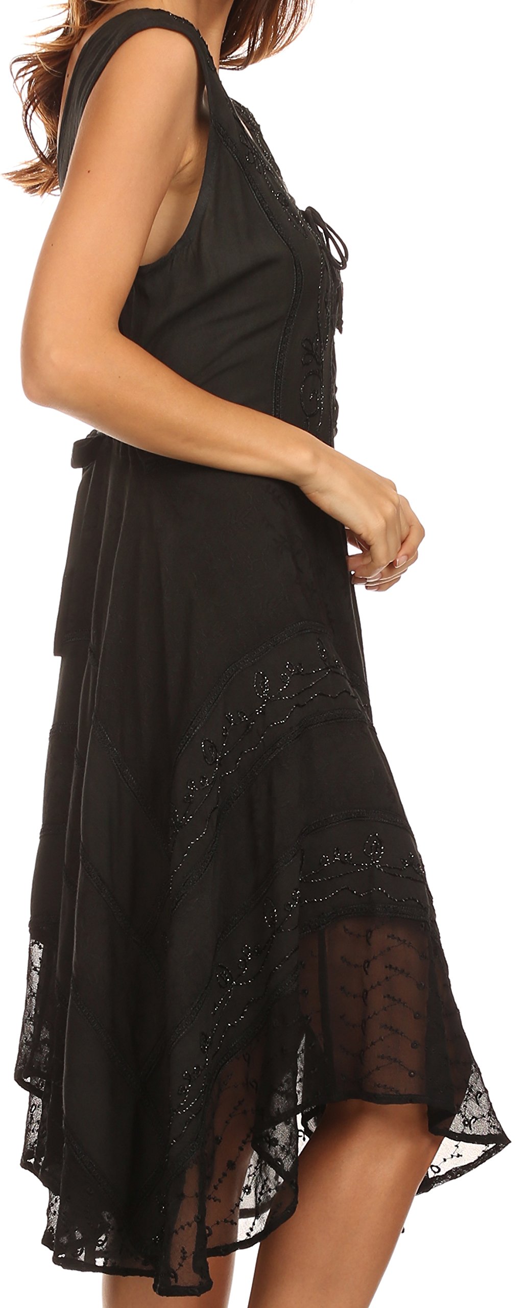 sakkas sundara stonewashed rayon embroidered mid length dress Sakkas Sundara Stonewashed Rayon Embroidered Mid Length Dress - Chocolate - S/M
