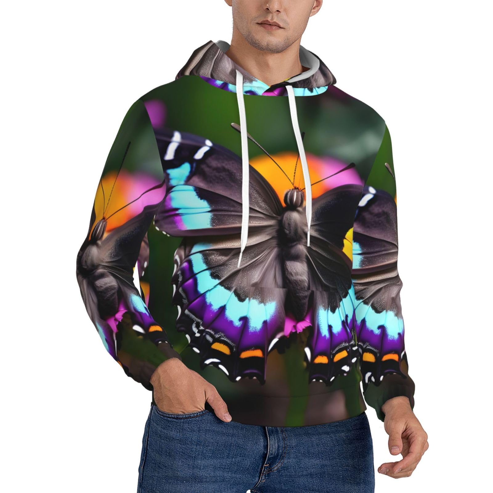 Sweat à capuche imprimé papillons colorés pour sport et pull décontracté - 8