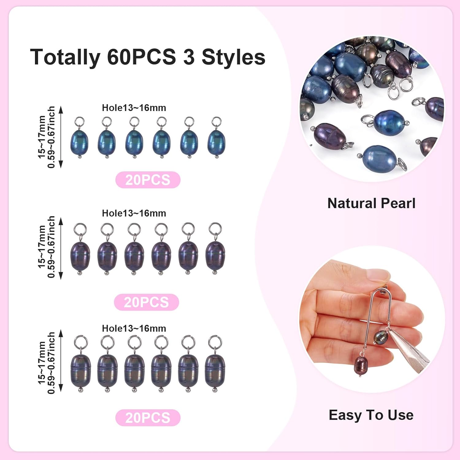 Cheriswelry 60Pcs Natural Freshwater Pearl Pendants 15-17mm Cultured Pearl Dangle Charms Link with Loops Bohemia Beach Supplies for DIY Crafts Necklace Bracelet Earring - Image 3