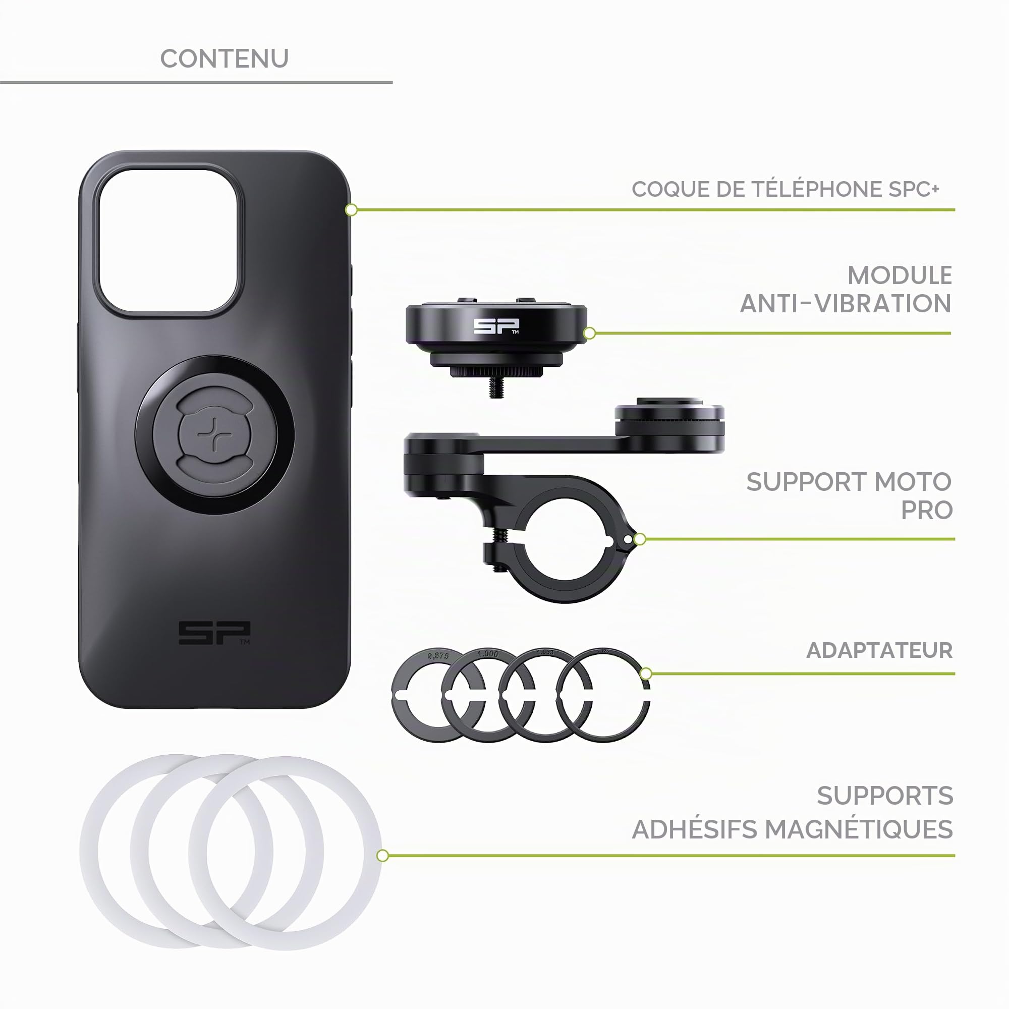SP CONNECT Moto Bundle avec module anti-vibration | SPC+ | compatible avec iPhone 16 Pro | Support de téléphone portable pour moto, vélo, scooter | Support de gadget pour GPS