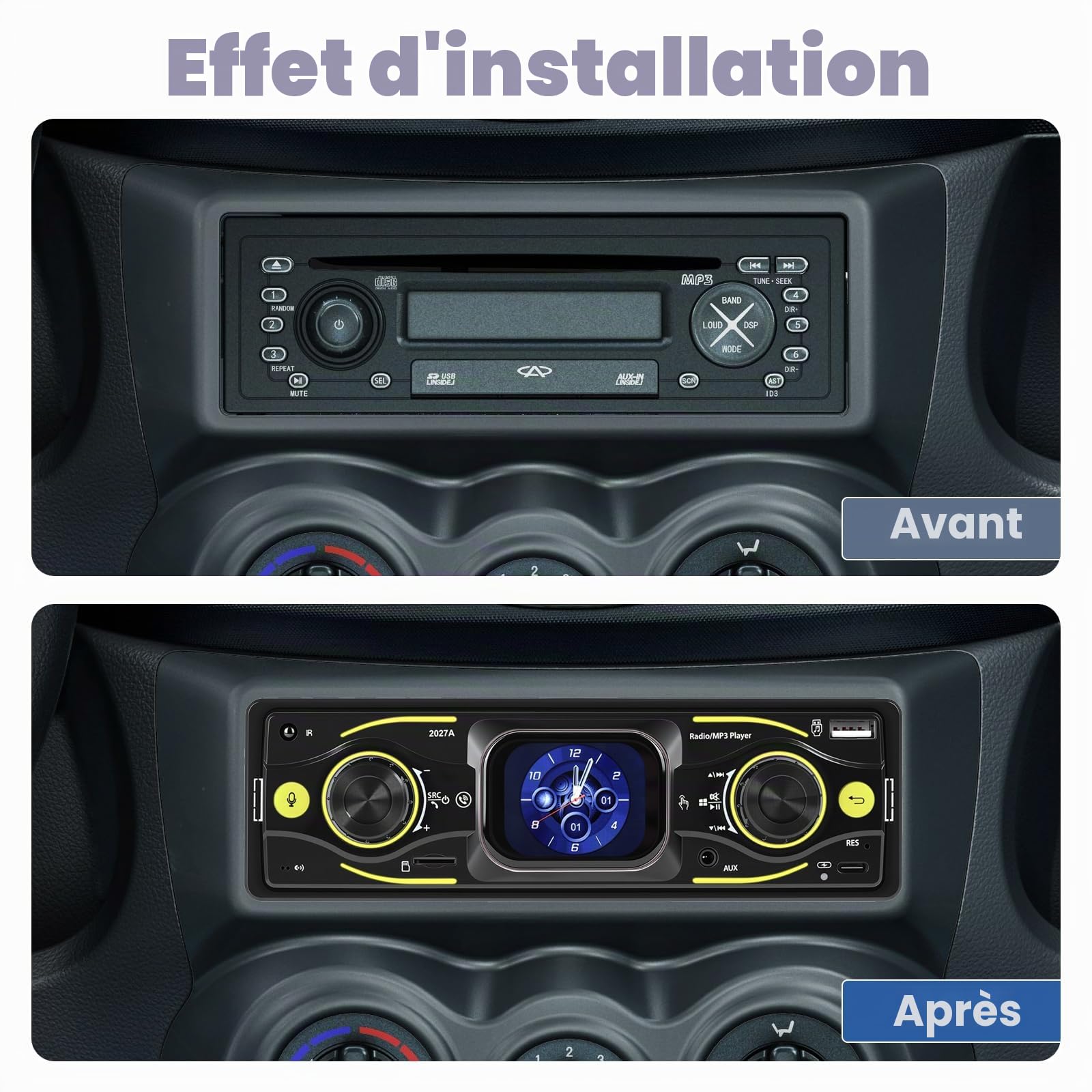 Autoradio 1 DIN Bluetooth FM USB SD AUX Écran Tactile