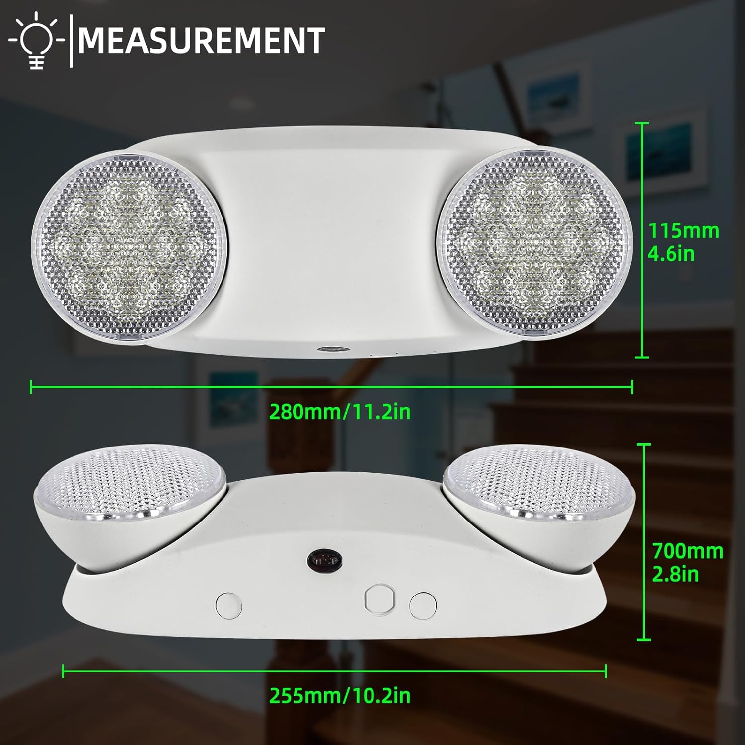 Emergency Light, Emergency Lighting with Battery Backup，Commercial Emergency Lights Combo for Business, Two Adjustable Heads,UL Listed,120V/277V AC, 2 Pack
