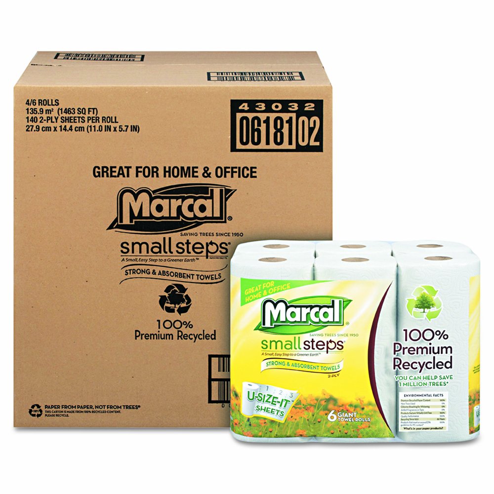 Marcal 6181PK 100% Recycled Roll Towels, 5 1/2 x 11, 140 Per Roll (Case of 6 Rolls)