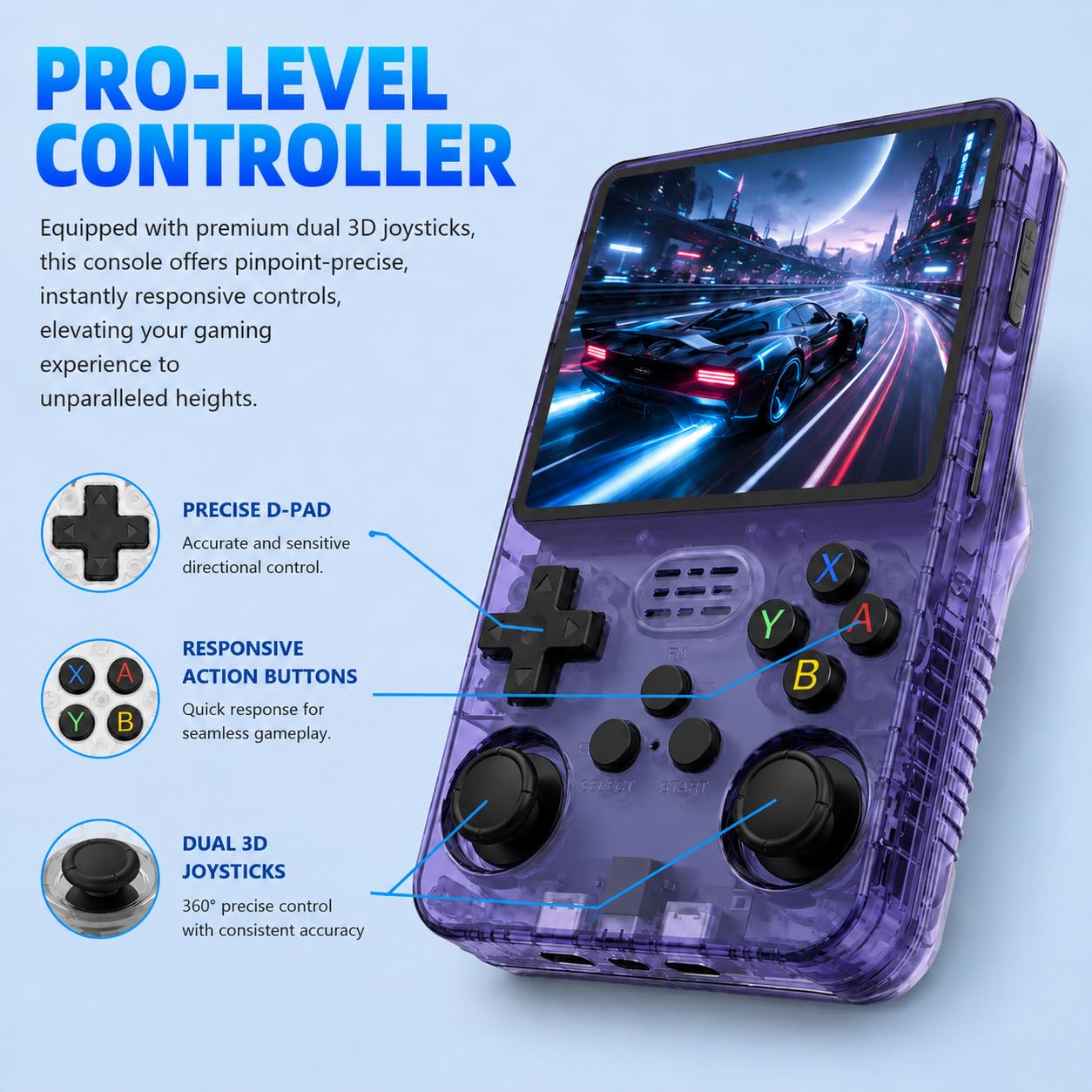 Whatsko R36S Console, Console Portatile 128 GB, Sistema RK3326 Arkos, oltre 40.000 Giochi, schermo da 3,5 Pollici, Console di Gioco Portatile per Adolescenti (Viola)