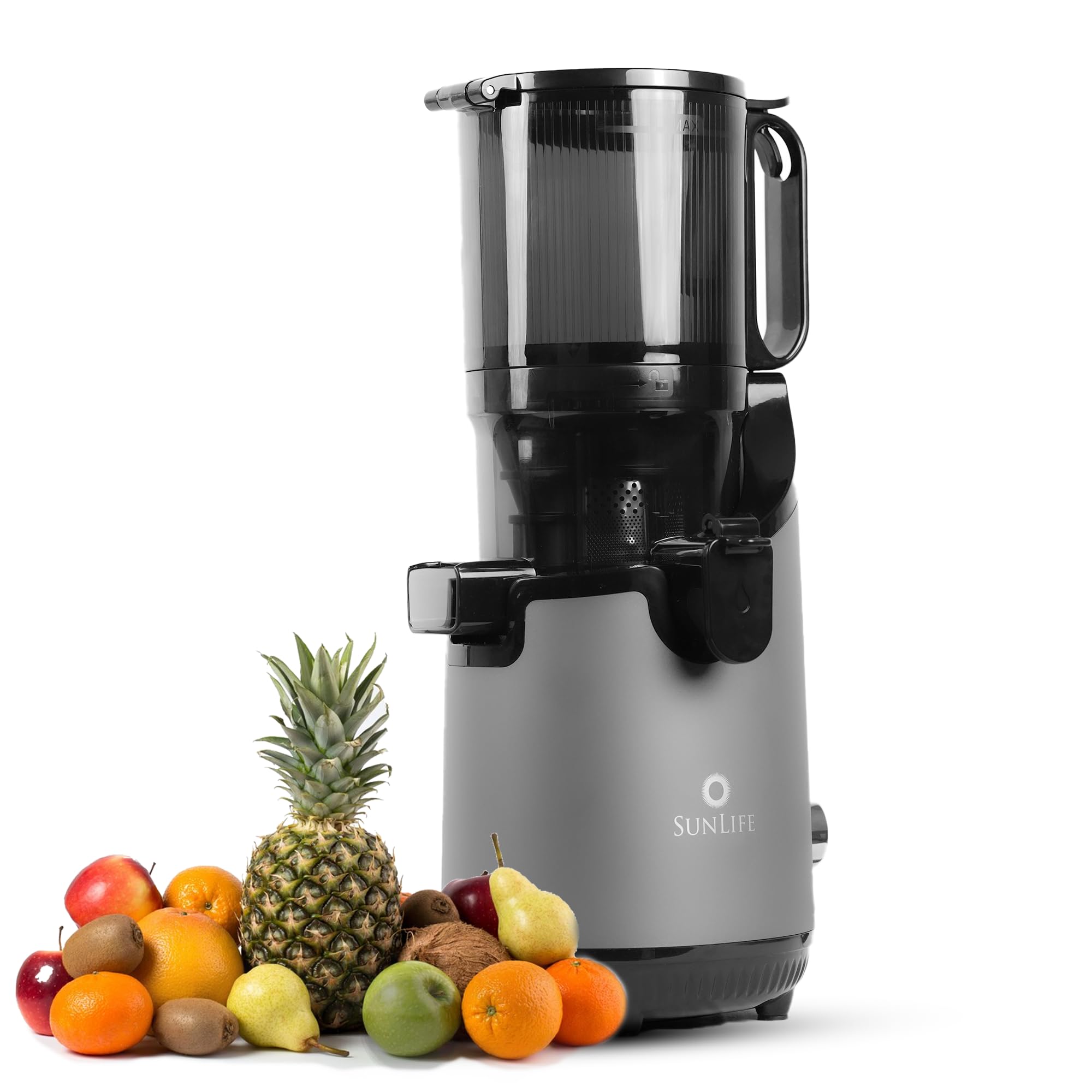 Sunlife Large Mouth Cold Press Juicer Machine - 200-Watt Slow Masticating Juicer Extractor Easy to Clean, Dishwasher Safe, and BPA-Free Juicer Machines Vegetable and Fruit (Grey)