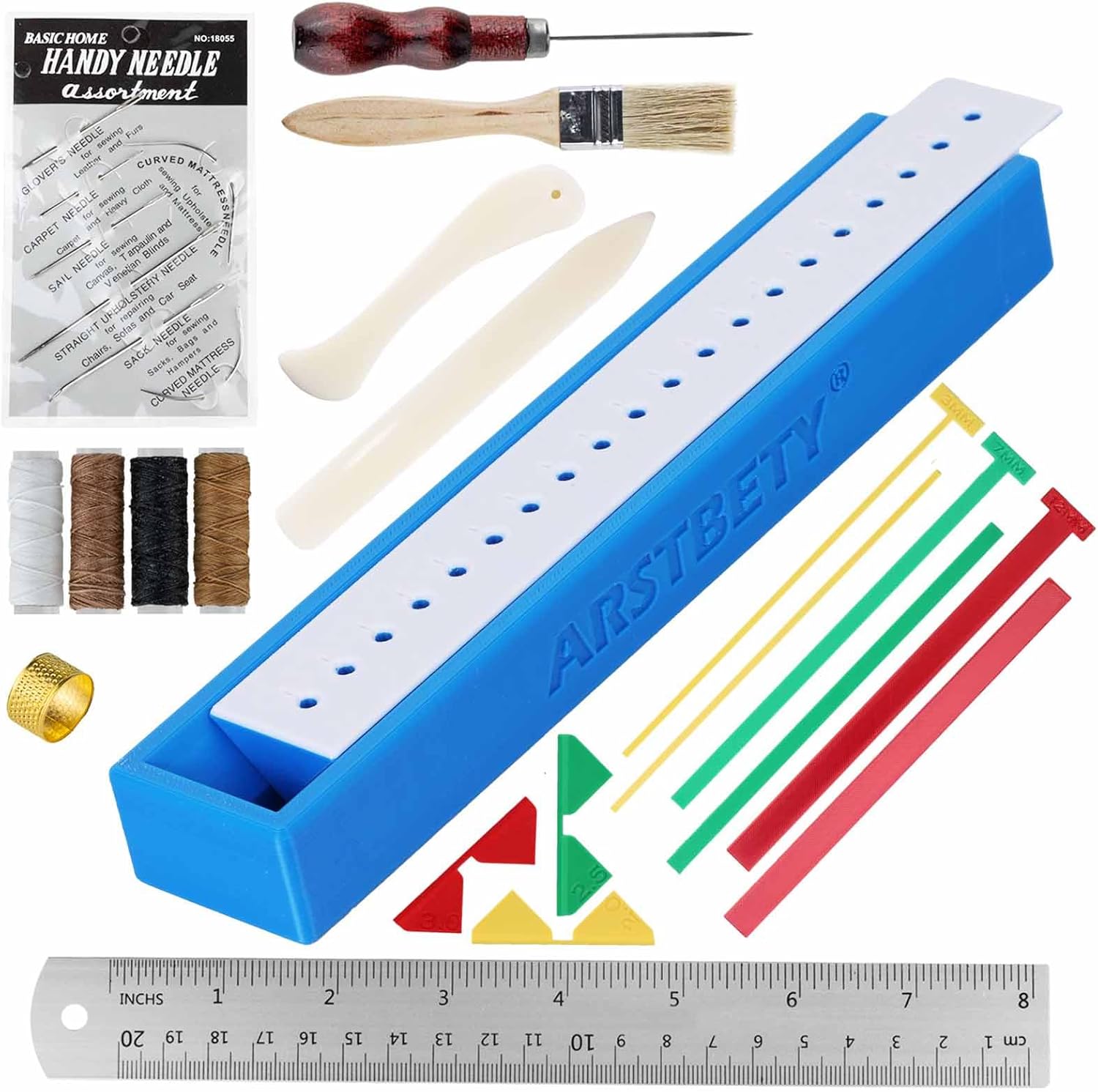 ARSTBETY 27PC Complete Book Binding Kits, Bookbinding Supplies with Signature Punch Guide, Scrapbooking Tool, Awl, Wax Thread, Needle and Ruler (Blue + White)