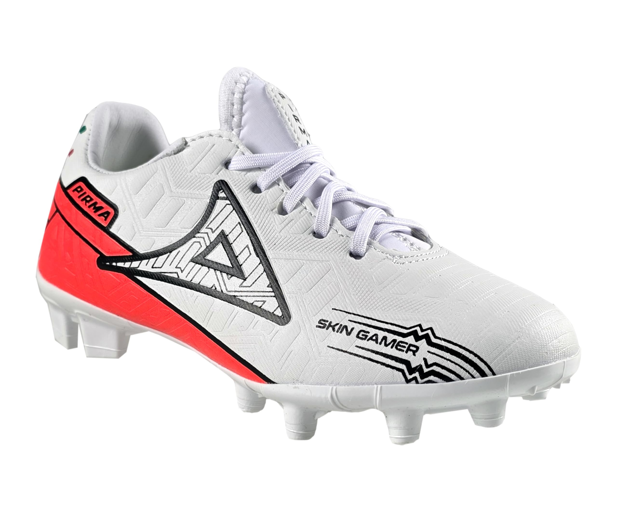 Pirma Soccer Cleats for Kids, Synthetic Upper, Multiple Colors Skin Gamer 3046 (White/Red, US Footwear Size System, Big Kid, Numeric, Medium, 1.5)