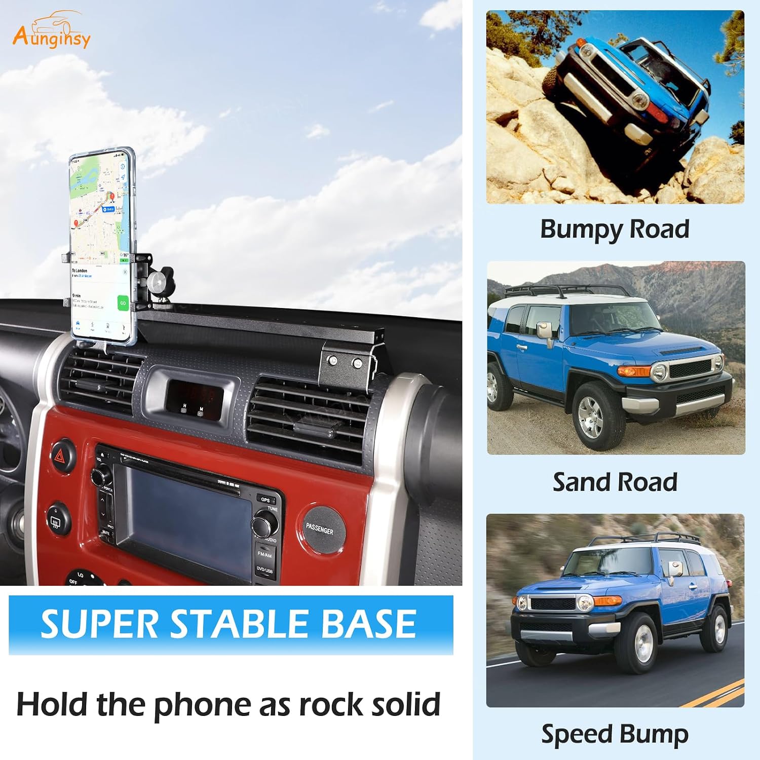 Aunginsy Car Cell Phone Holder Compatible with Toyota FJ Cruiser 2007-2021+, Center Console Dashboard Clip Air Vent Mobile Phone Mount, Handsfree Phones Navigation Bracket Rotatable Stand Accessories