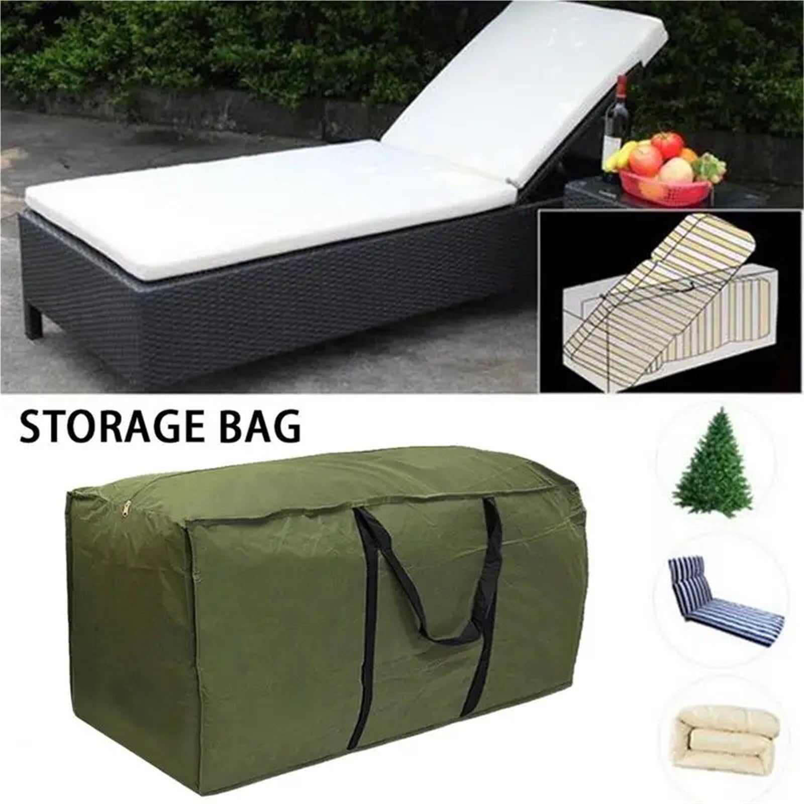 Borsa portaoggetti pieghevole grande for mobili da esterno Protezione impermeabile Cuscino giardino for la casa Per Cuscini(173 x 76 x 51cm)