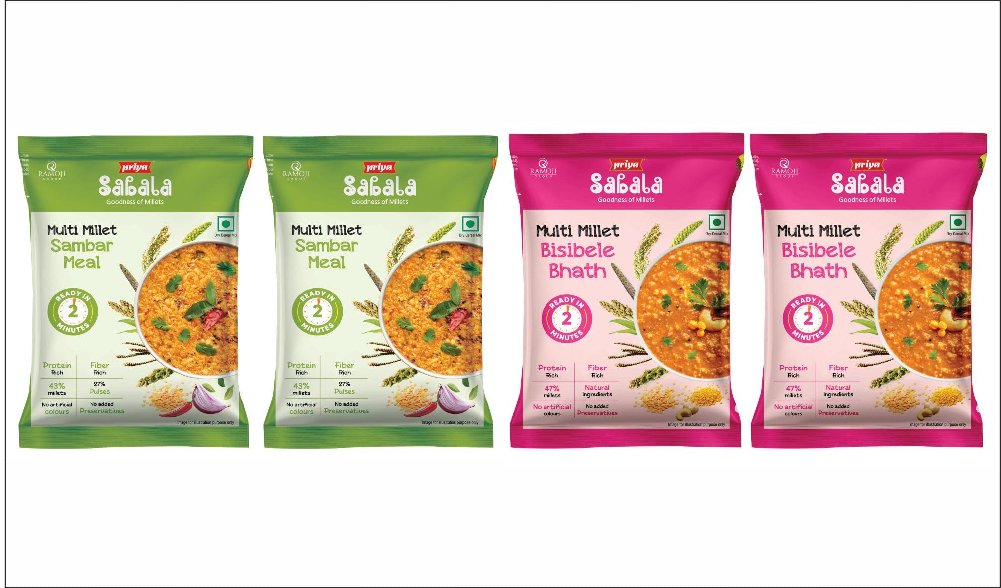 Sabala Combo Pack of 4 I Total 240 G | Multi Millet Sambar Meal 60G (Pack of 2), Multi Millet BisibeleBhath 60G (Pack of 2)-image-12
