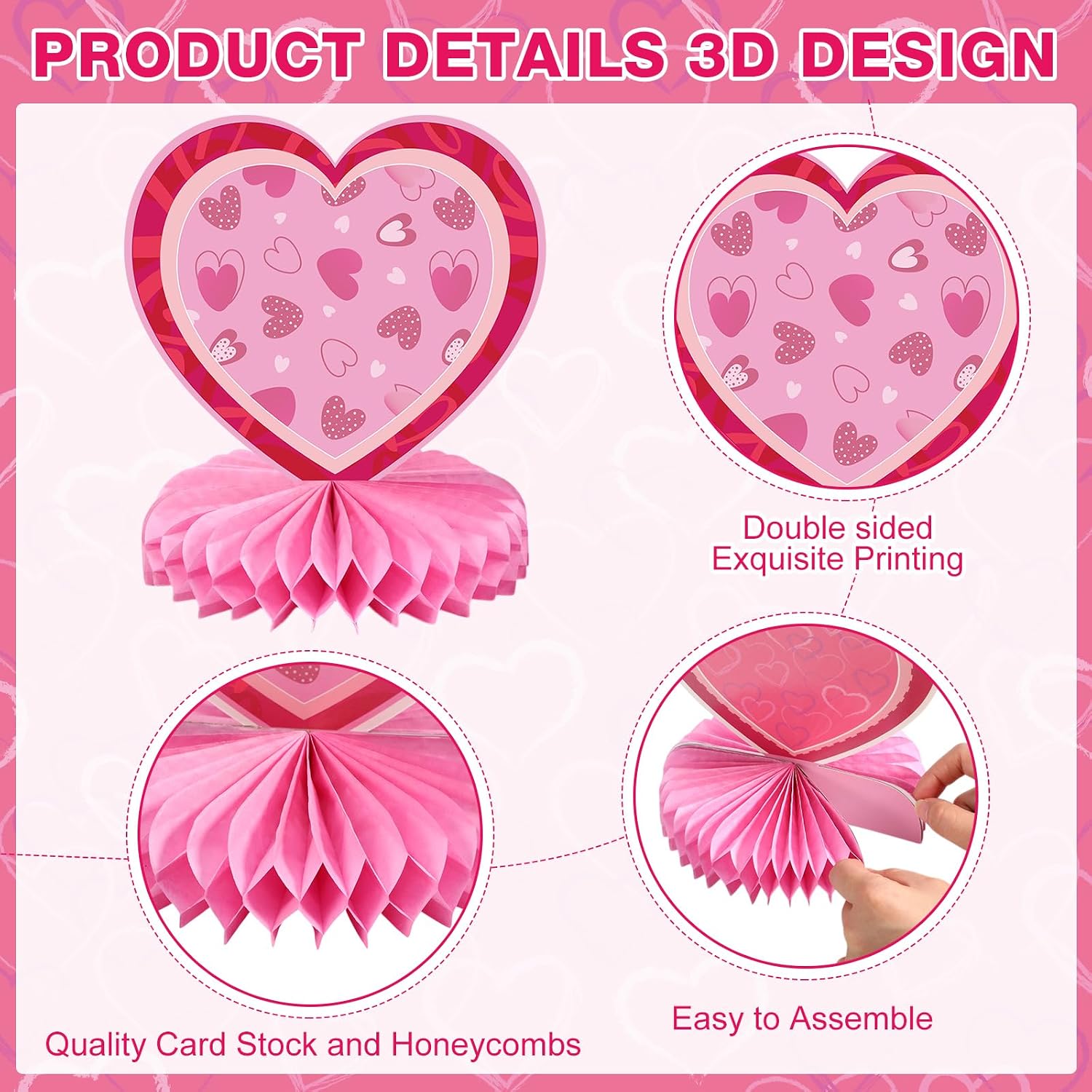 Containlol 12 Pcs Valentine's Day Honeycomb Centerpieces Valentines Table Decorations 3D Paper Red Pink Heart Valentine Table Toppers for Valentine's Day Wedding Anniversary Party Supplies Home Decor
