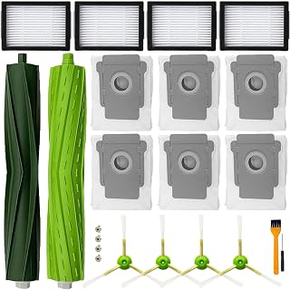 Replacement Parts Accessories for irobot Roomba i3 i3+ i1 i1+ i7 i7+ i4+ i6 i6+ i8 i8+ i2 J7 E5 E6 E7 I & J & E Series Vacuum Cleaner, 1 Roller Brushes & 4 Filters & 4 Side Brushes & 6 Vacuum Bags