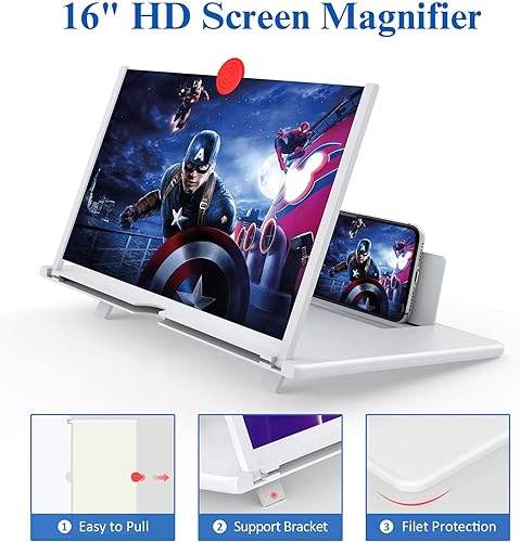 Miniatura 2 de Lupa de pantalla de 16", lupa de teléfono móvil 3D HD, proyector ampliador de pantalla para películas, videos y juegos, soporte plegable para