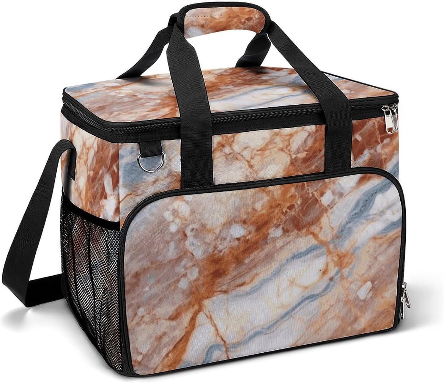 Insulated Picnic Backpack Tote Bag, Large Capacity 30L Marble Cooler Bag Leakproof Beach Bags Portable Lunch Box Waterproof Picnic Basket for Beach Camping BBQ