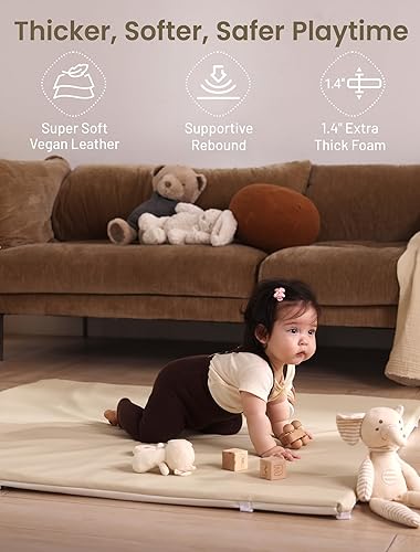 Miniatura 4 de Alfombra de juego para bebé para suelo alfombrilla de espuma plegable 2 en 1 y pozo de pelotas - Tapete acolchado de cuero vegano de 1.2 pulgadas de