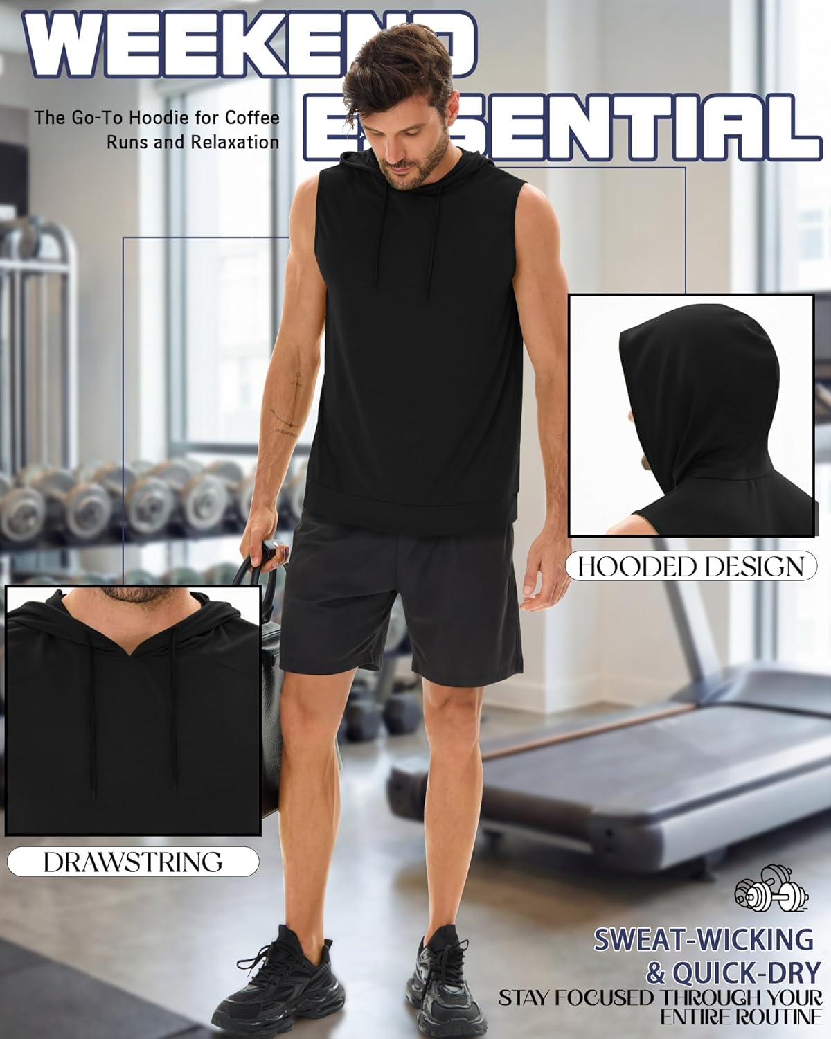 3 Pack Men's Big & Tall Workout Hooded Tank Tops Hoodie Sleeveless Shirts Bodybuilding Muscle Cut Off T Shirts - Image 6