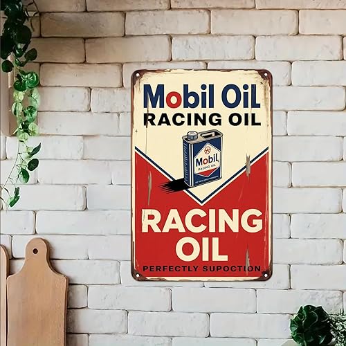 Miniatura 5 de Mobil Oil Racing - Letrero de metal con estampado de aceite de Mobil automotriz, decoración estética de habitación para el hogar, dormitorio,
