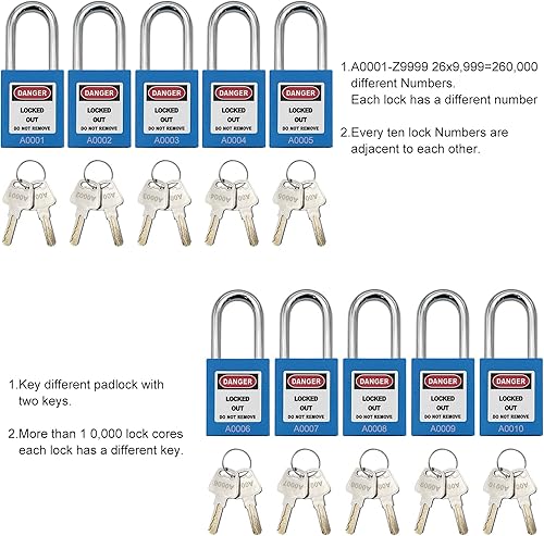Vista 68 de SAFBY Loto - Candados seguros con 10 llaves para estaciones y dispositivos de bloqueo (amarillo, clave diferente)