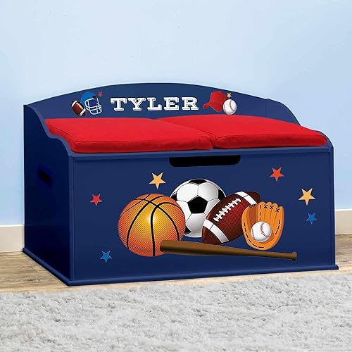 DIBSIES Caja de juguetes personalizada Creative Wonders, deportes, 30 x 19.25 x 18 pulgadas, tapa de cierre suave (azul)