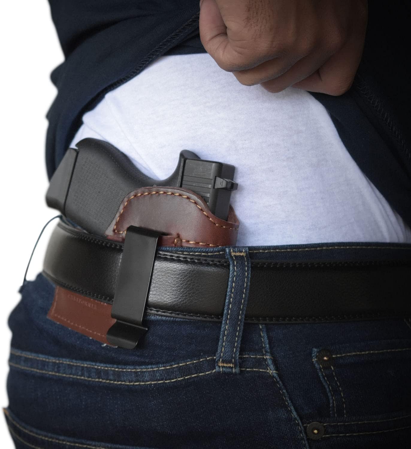 Raw Dog Tactical - Leather Holster for Pistols Concealed Carry IWB 9mm Fits Most Full Size and Compact Glock 19 23 26 32 42 43 43x Shield XDS p365 Holsters