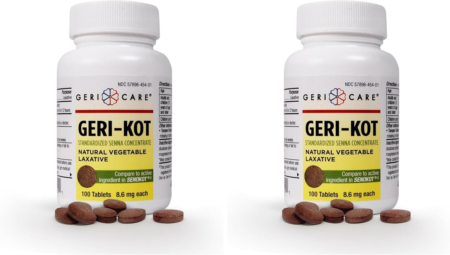 GeriCare Senna Natural Vegetable Laxative, Geri-Kot Sennosides 8.6mg (Bottle of 100) (Pack of 2) : Everything Else