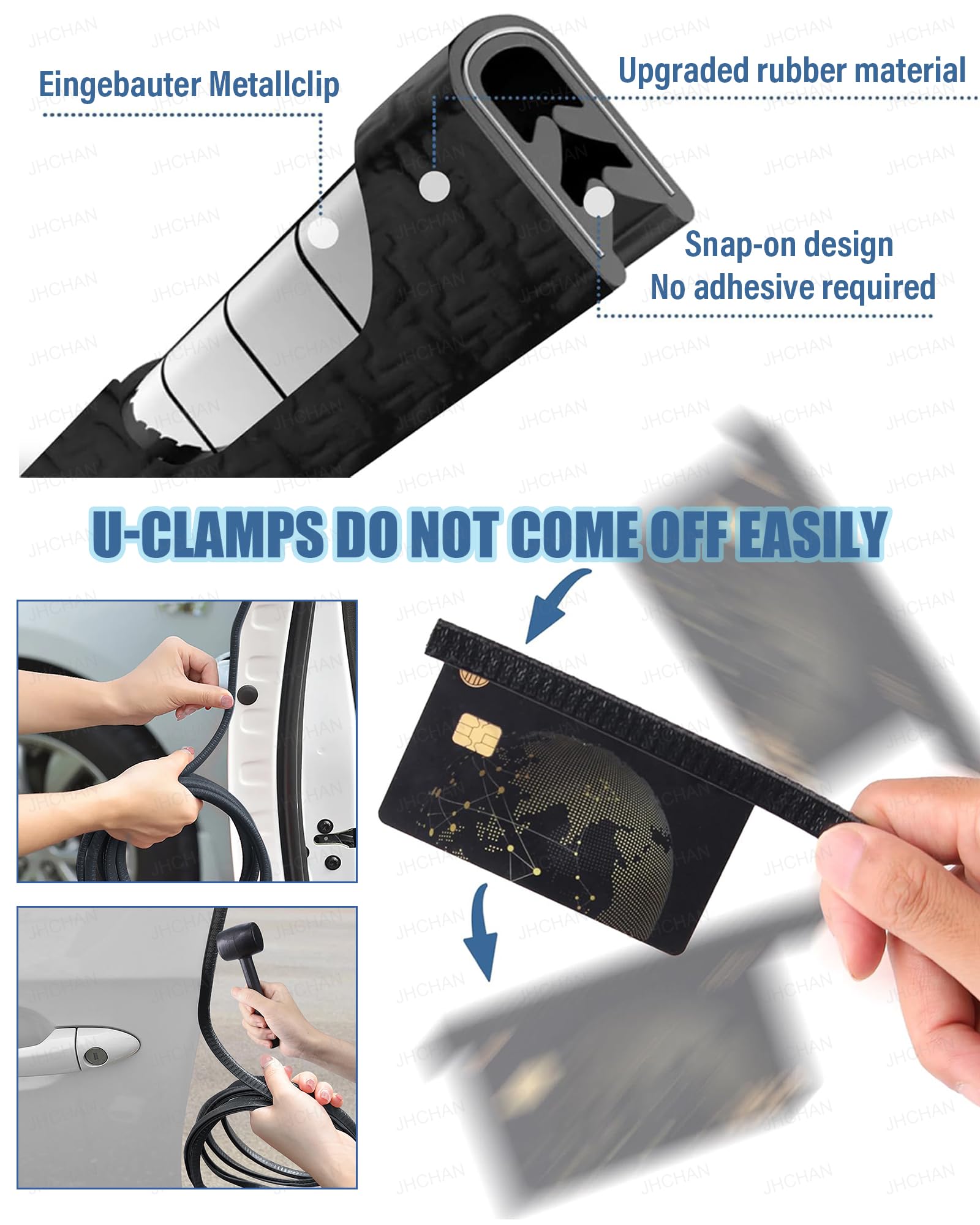 Protezione universale per bordi delle portiere dell'auto con martello, protezione antigraffio in gomma, resistente alle intemperie e auto-installante (nero, 10 m)