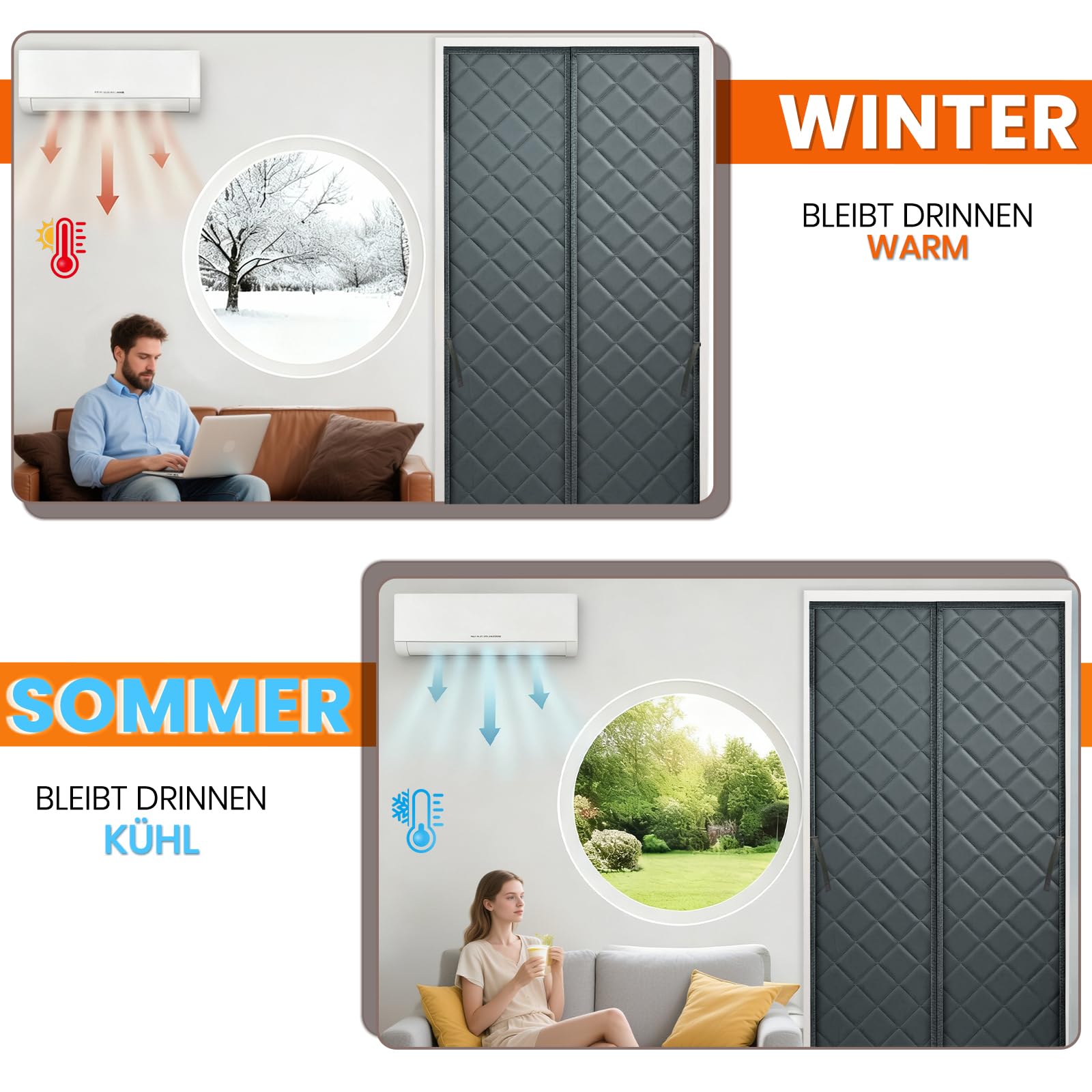 Magnetische Wärmeisolier-Türvorhang – Robuste Oxford-Stoff mit Baumwollfüllung, wetterfester berührungsloser Einlass für Winter & Sommer (90 * 210 cm)