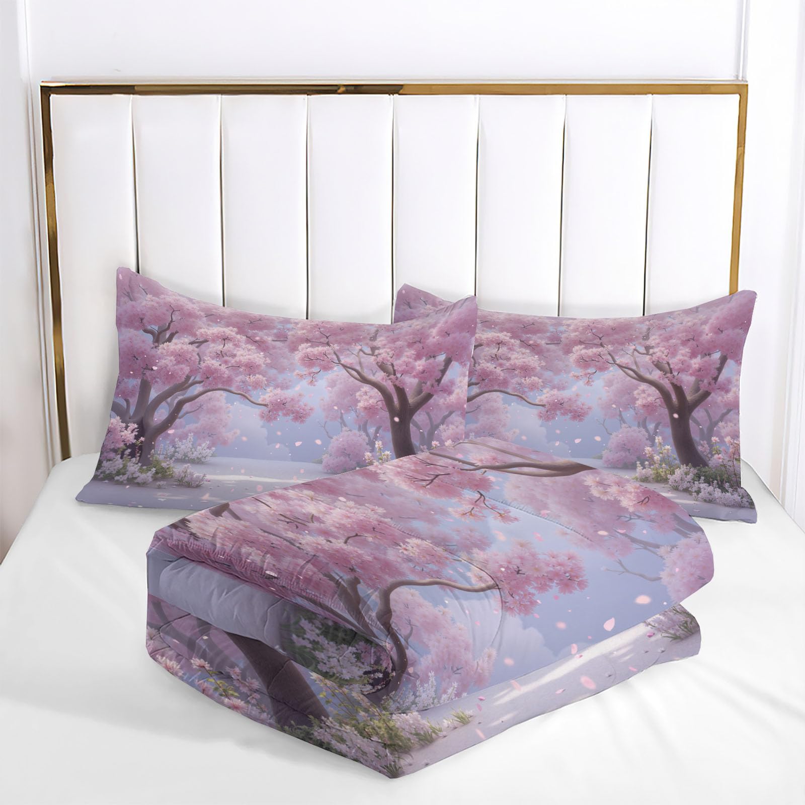 Edredón Relleno Nórdico Cama 90,Edredón de Fibra 200gr/m², 140x200cm 4 Estaciones Estampado Acuarela Bosque Cerezos En Flor 3D Edredón Pétalos Ensueño De Mariposa Suave y Ligero con 1 Fundas