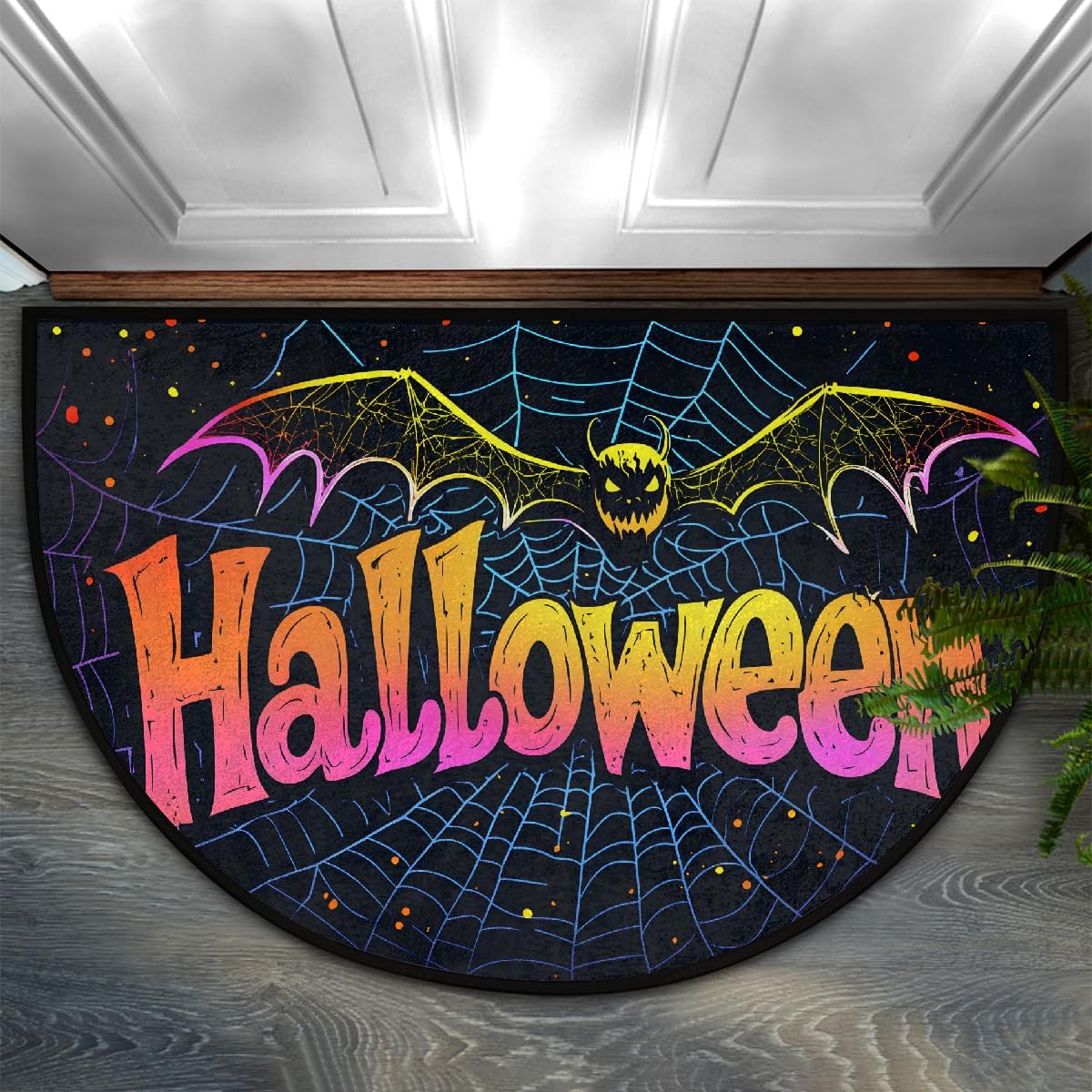 Poster Bat Halloween Half Round Door Mat Non Slip Washable Semi Circle Area Rug Absorbent Soft Half Moon Rug Floor Mat for Indoor Outdoor Kitchen Bathroom Patio Front Door Mat Decor,E-34