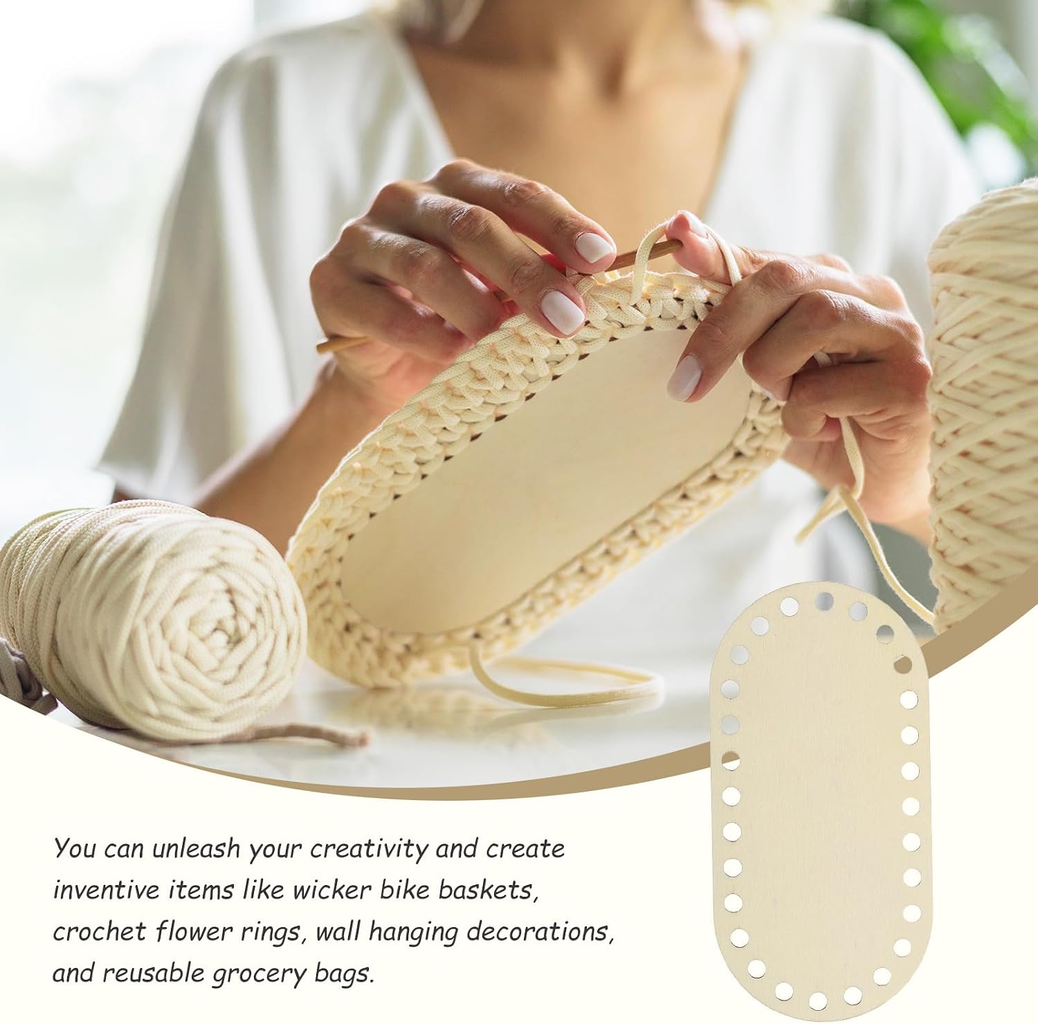 MECCANIXITY 2Pcs Wooden Basket Bottom, 4.92x11.81" Oval Blank Natural Wood Base Solid Crochet Basket for DIY Craft Weaving Making Supplies Home Decor image 5