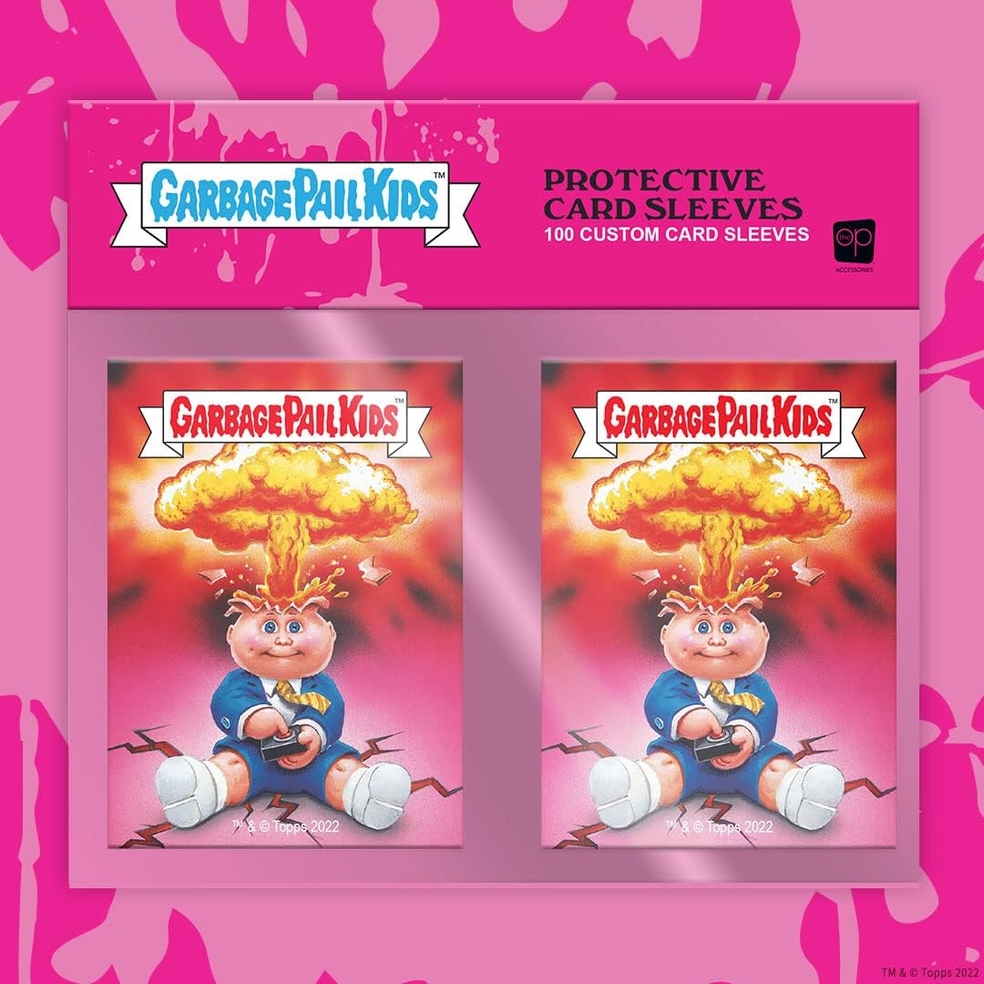 Garbage Pail Kids Premium Card Sleeves | 100 Card Protector Sleeves | 64mm x 89mm Sleeves Fit Standard Size Playing Cards & Collector Cards | Card Sleeve Back Artwork Featuring Adam Bomb Character : Toys & Games