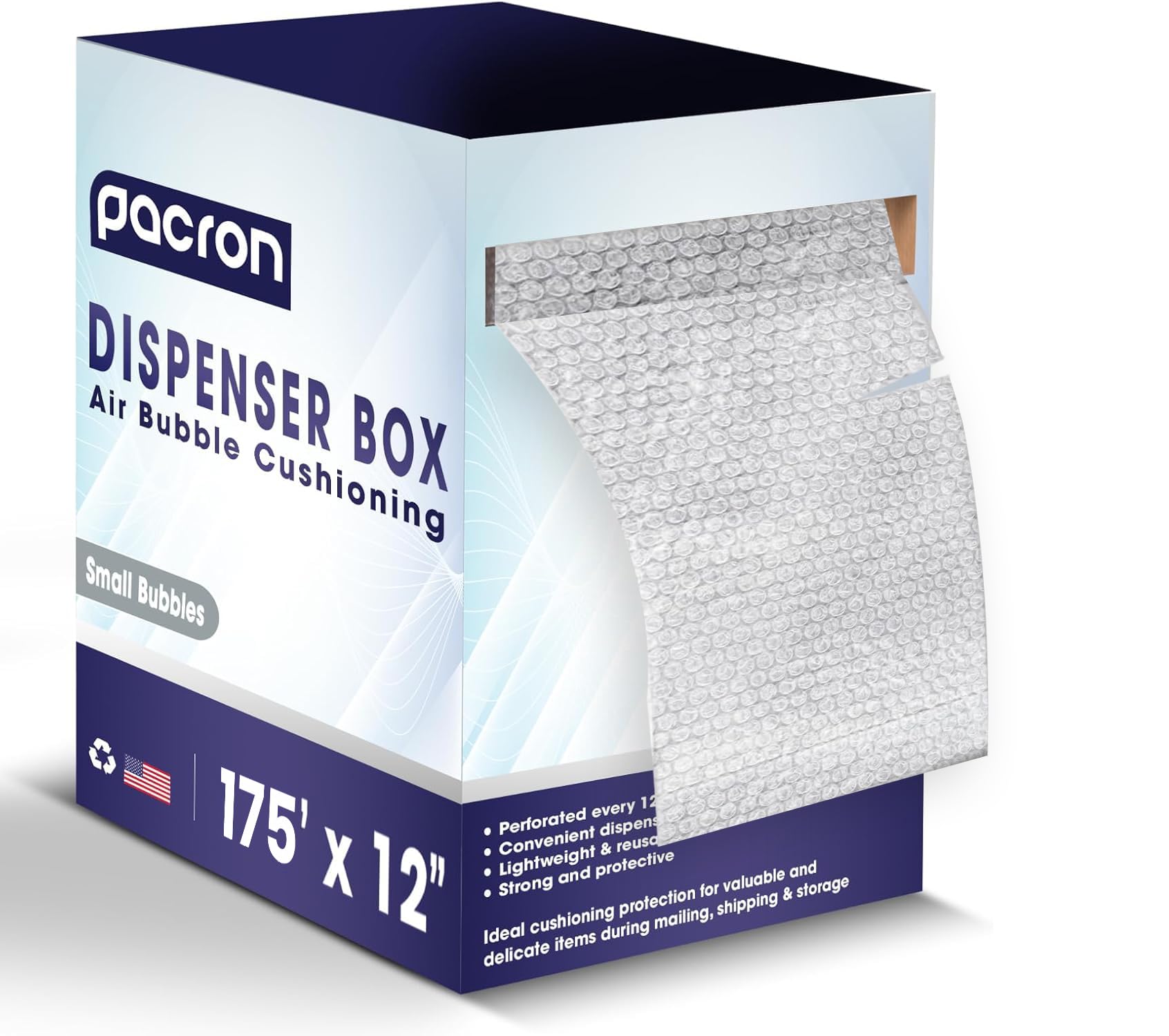 Protective Bubble Roll Wrap Dispenser Carton -175FTx12IN Clear, 3/16" Dense Small Bubble Cushioning for Fragile Items, Dish Packing & Packaging