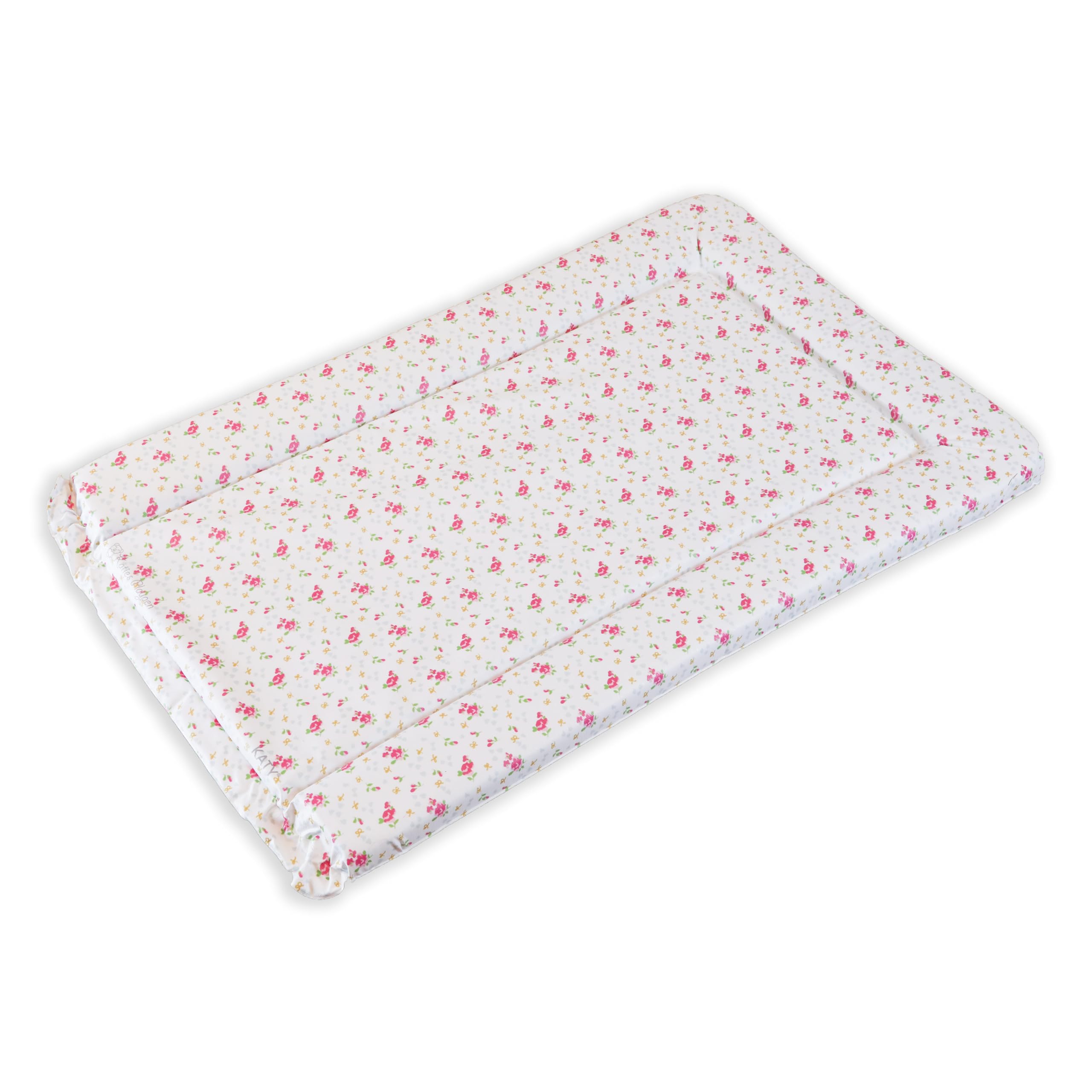KATY Deluxe Baby Mädchen Wickelunterlage Wasserdicht mit erhöhten Kanten Vintage Rosen Design Creme und Rosa