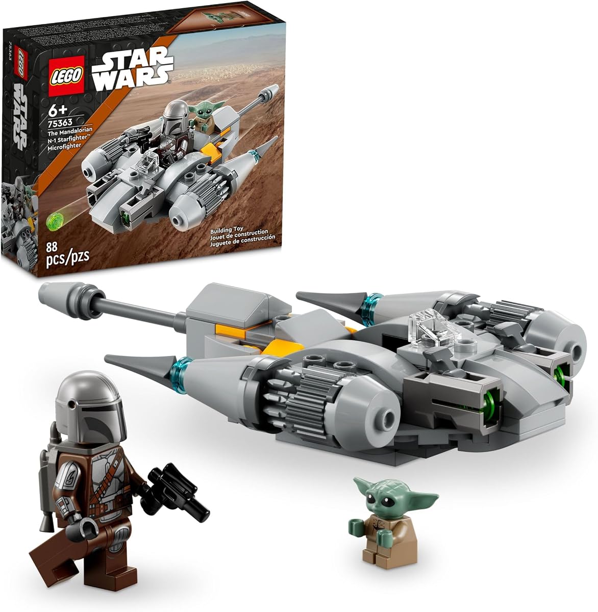Star Wars The Mandalorian’s N-1 Starfighter Microfighter, Building Toy Set for Kids Ages 6 and Up with Mando and Grogu 'Baby Yoda' Minifigures, Fun Gift Idea for Action Play, 75363