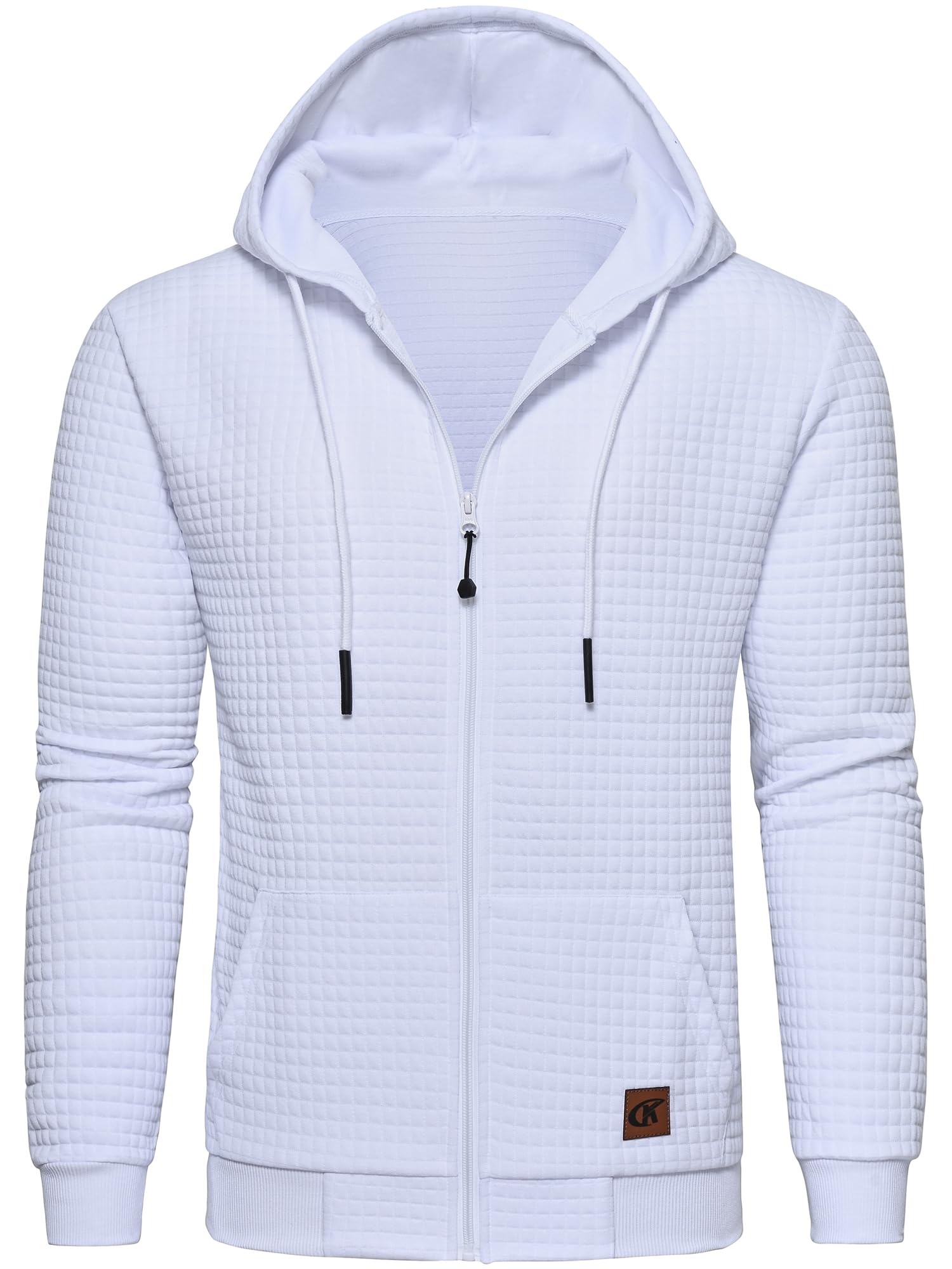 Tyhengta Kapuzenjacke Herren Sweatshirt Kapuzenpullover Zip Up Waffel Pullover Kapuzenpulli Atmungsaktiver Hoodie mit Tasche Weiß, XXL