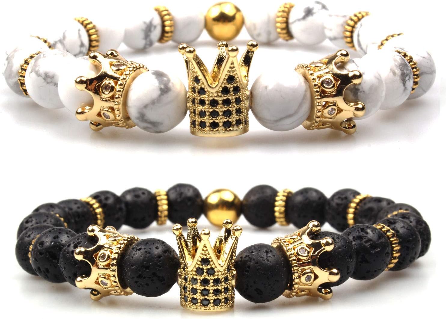 GVUSMILImperial Crown Bead Bracelet King&Queen Luxury Charm Couple Jewelry Xmas Gift for Women Men