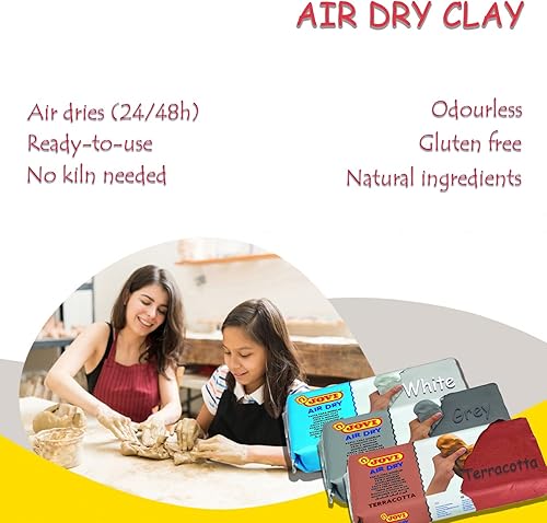 Miniatura 2 de Jovi Premium - Arcilla de modelado de secado al aire libre 3 unidades color blanco gris y arcilla de terracota 22 libras cada 66 libras en total sin