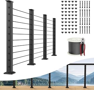 BLIKA 36" Black Swageless Cable Railing Kit - 4 Level Drilled Posts, 300FT 1/8" T316 SS Cable, DIY Deck Stair Railing System