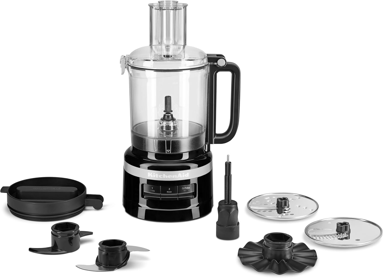 KitchenAid 2.1L Food Processor with all accessories laid out