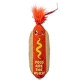 Catstages Hotdog Kicker Toy with Catnip and Dental Mesh, Hot Dog Shape, Plush and Feather Cat Toy for Kicking, Tossing, and Teeth Cleaning, Brown